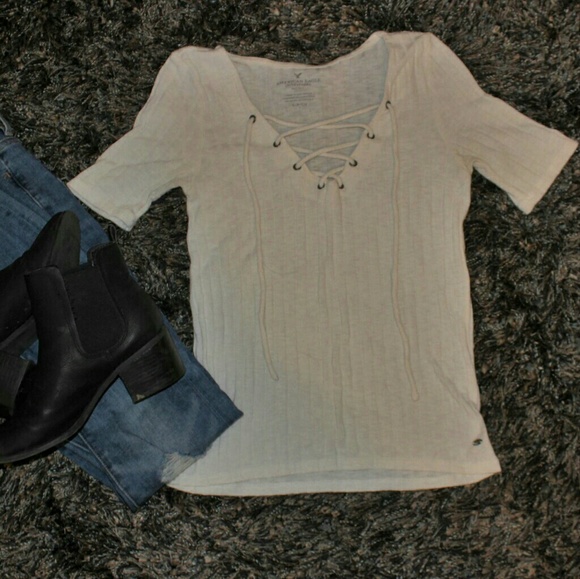 American Eagle Lace Up Shirt Small - Picture 2 of 5